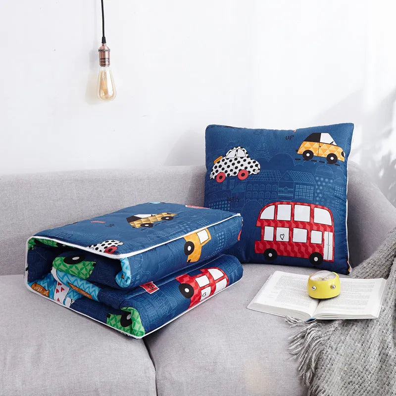 Set of decorative car pillow covers in Chinese style with cotton polyester blend in blue, gray, strawberry pie, car, stars, and whale colours.