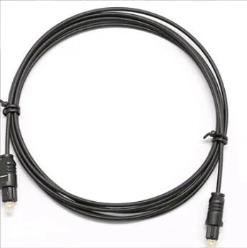 OD2.2 digital optical audio cable with TOSLINK connectors showing slim 2.2mm black PVC jacket.