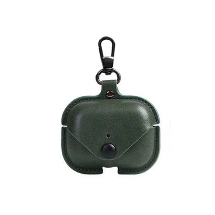 AirPods Pro protective leather sleeve in a cross-pattern PU material, showing car-line stitching detail.