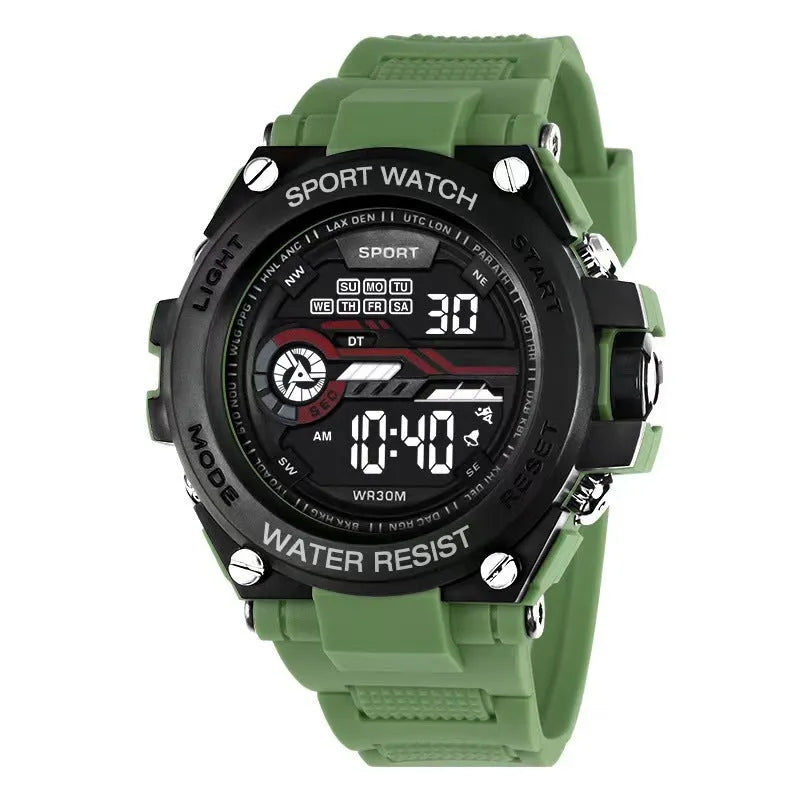 Digital electronic watch for teenagers and students showing multiple colour options