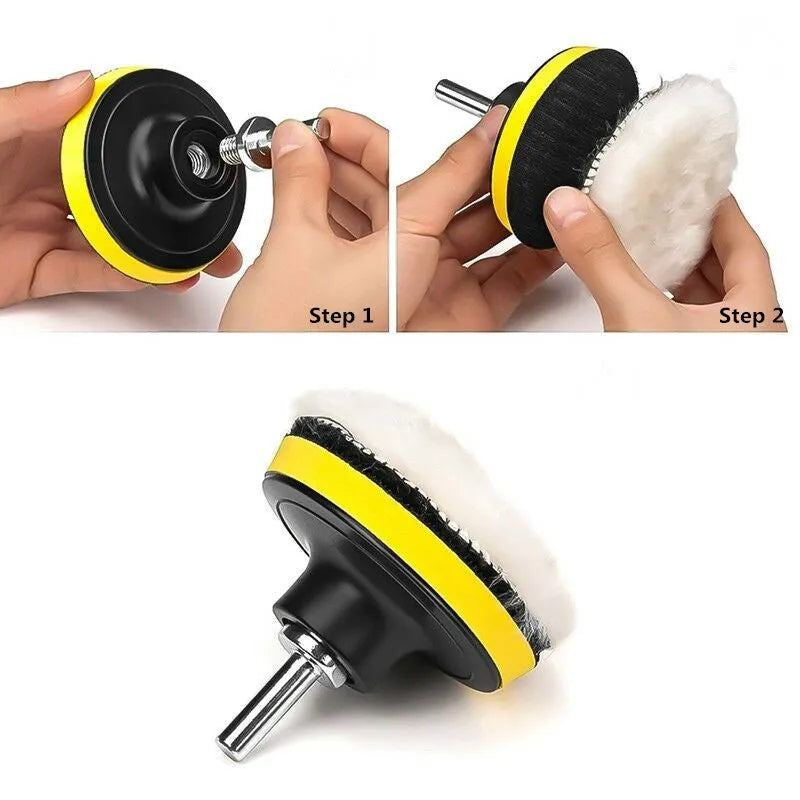 Automotive polishing pad set for waxing, polishing, and sealing, compatible with pneumatic and electric polishers