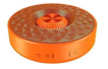 Compact cylindrical Bluetooth speaker in black, orange or silvery white colour with wireless connectivity