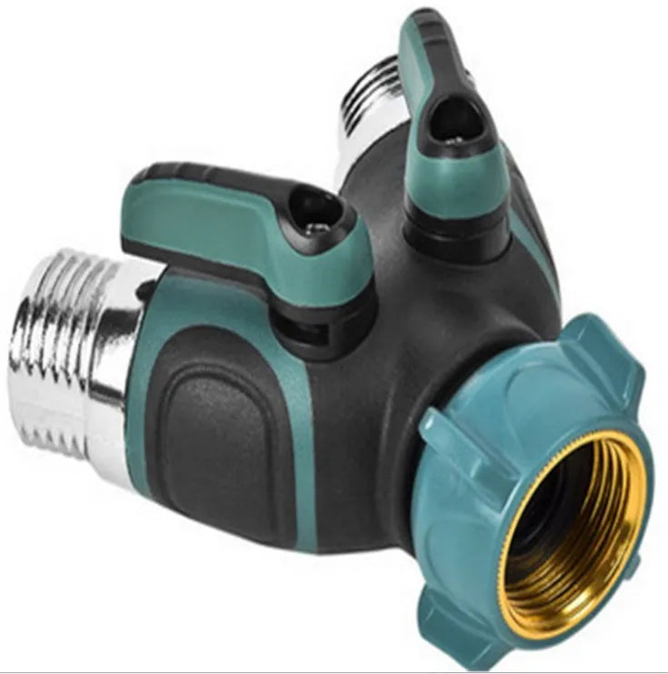 Y type double-pass splitter, green, plastic body with TPR encapsulation, zinc alloy outlets, 94x91x55mm