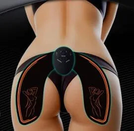 EMS hip muscle training stimulator with remote control and two gel pads in orange