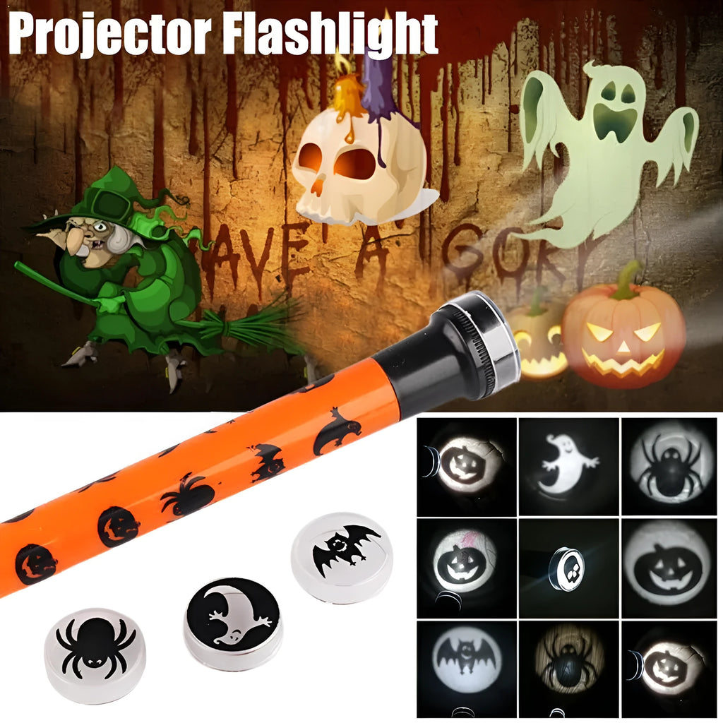 Orange metal pumpkin skull flashlight projection lamp for Halloween