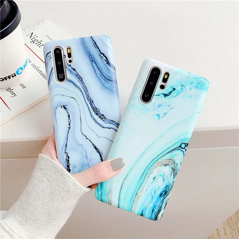 Blue marble silicone phone case for Samsung A40, A50, and A70, ultra-thin protective back cover