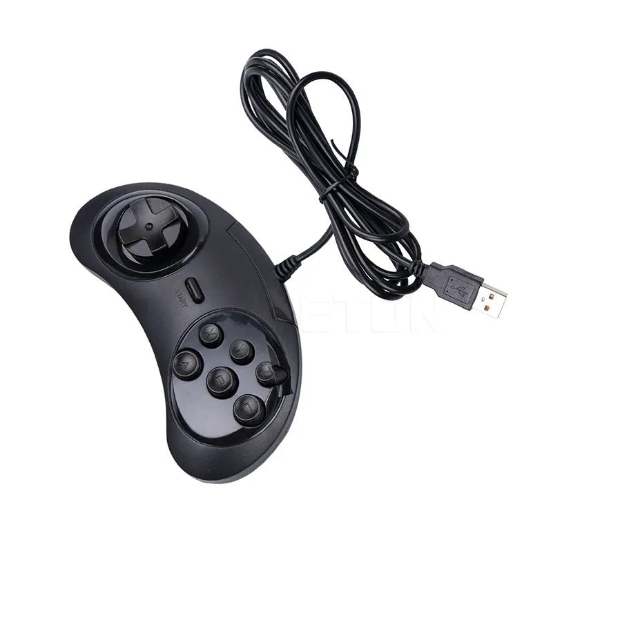 Black Sega-style USB game controller for PC with a 1.8 metre cable.