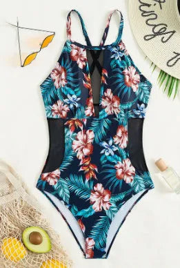 Women's deep V-neck one-piece swimsuit in European American style with polyester construction