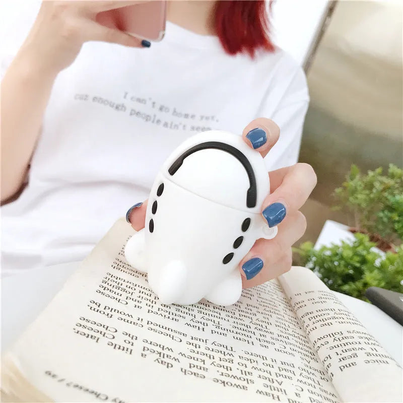 Cartoon aircraft headset design silicone flip case for Apple AirPods with hook accessory