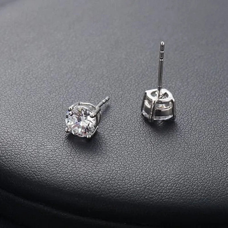 925 sterling silver earrings with round zircon stone, polished finish, drop style