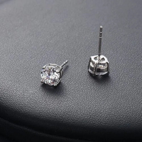 925 sterling silver earrings with round zircon stone, polished finish, drop style