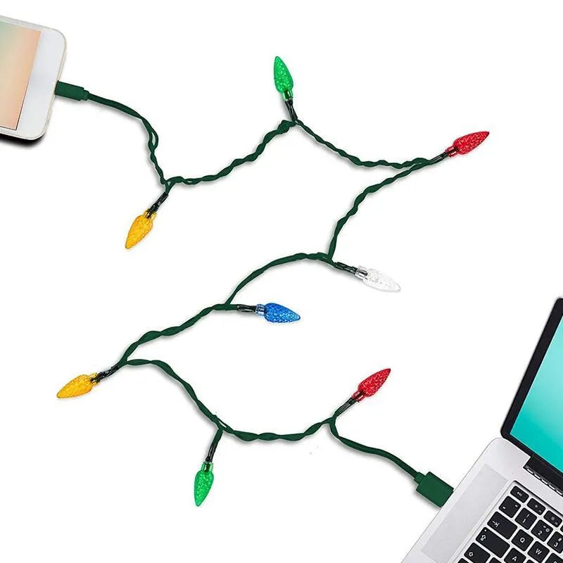 USB charging cable with 10 multi-colour LED lights flashing along its length during device charging