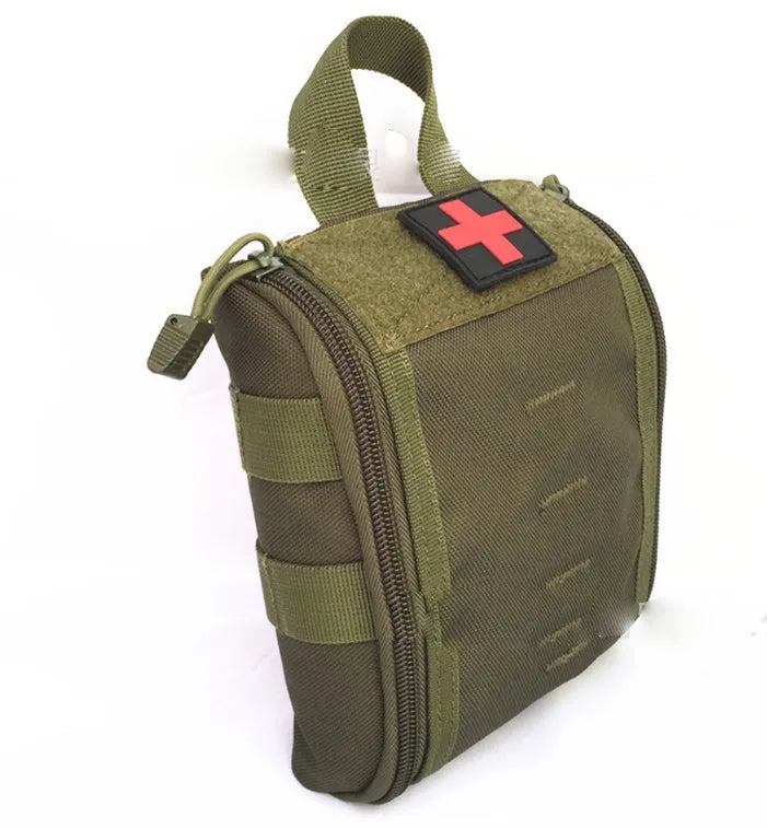 Tactical medical kit for outdoor first aid containing sterile supplies and medicines