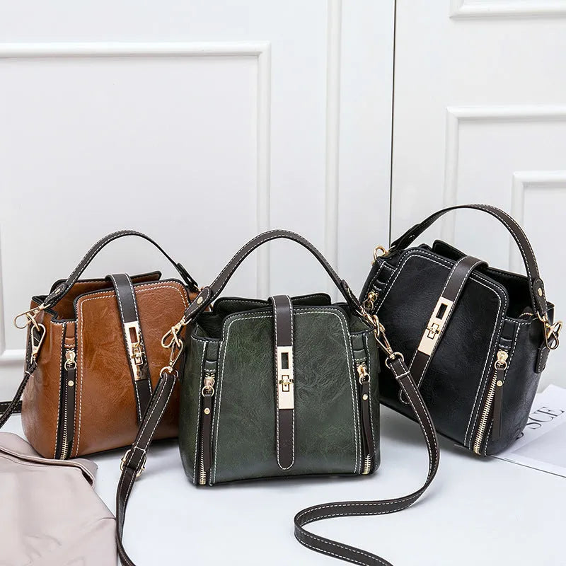Women small faux leather shoulder bag with detachable strap and turn-lock closure, black colour