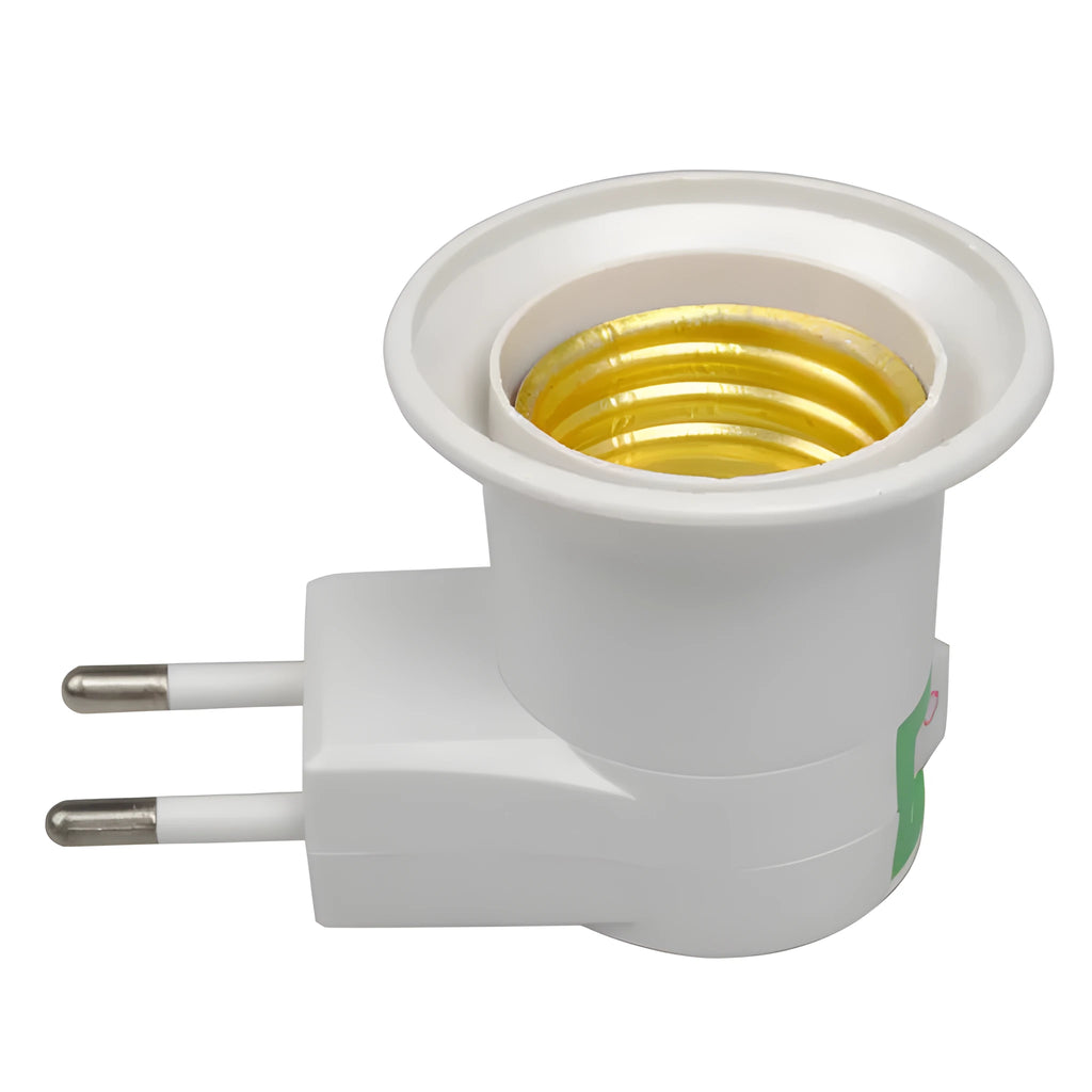 White plug-in E27 screw lamp holder with a built-in on/off switch on the front.
