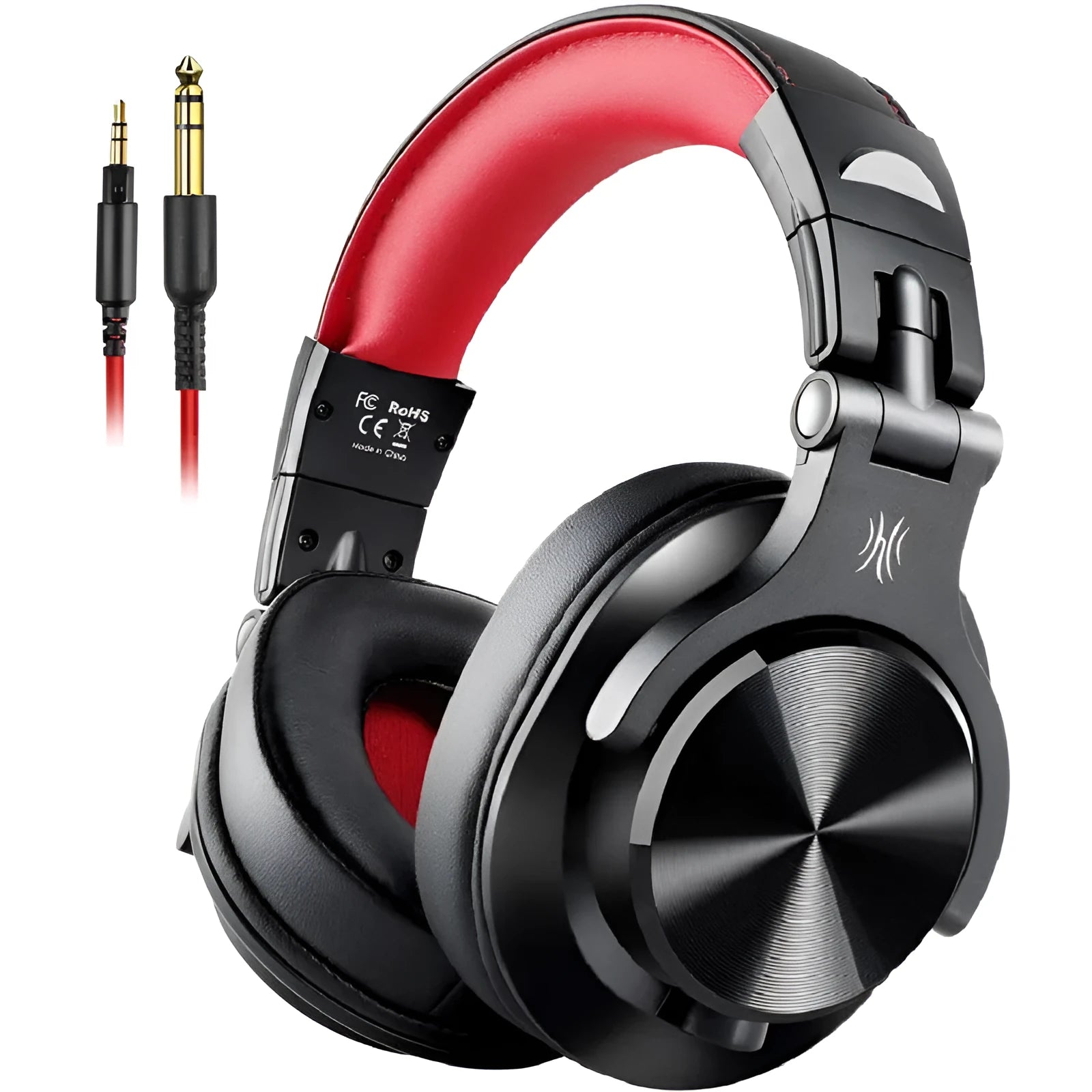 OneOdio over-ear headphones in black and red colour options, showing 40mm speaker drivers.