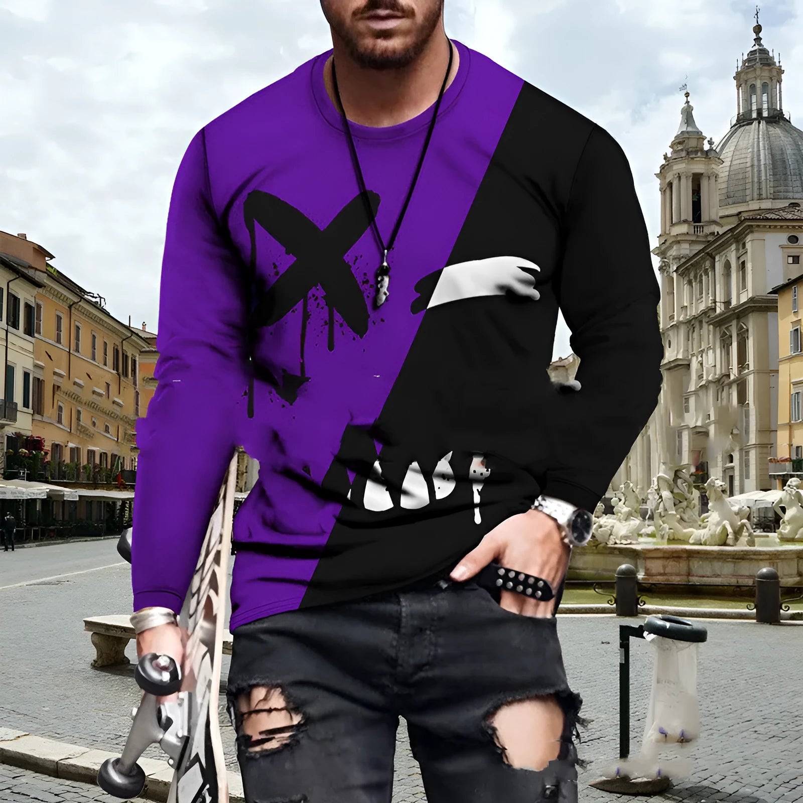 Men's colour block digital print polyester round neck t-shirt available in multiple colours and sizes XXS to 4XL