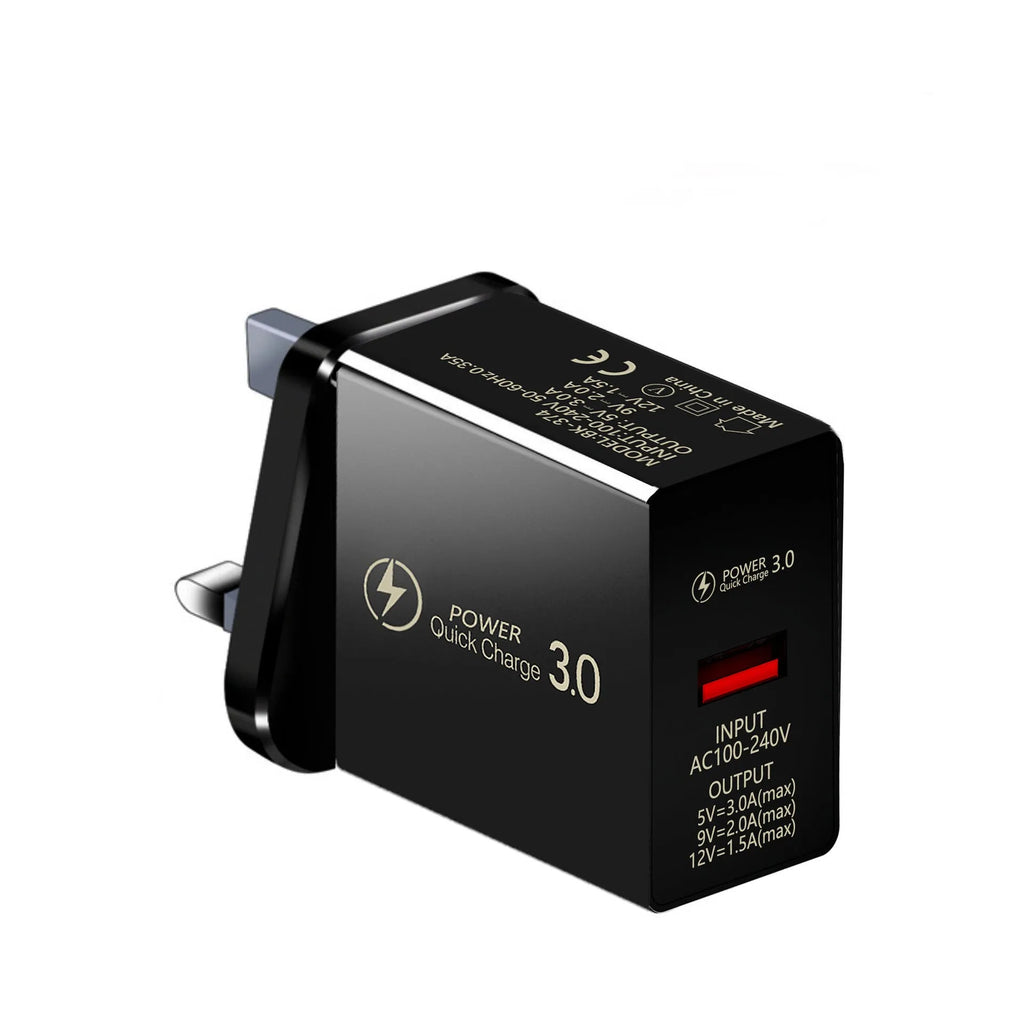 18W Quick Charge 3.0 USB wall charger EU plug in black and white finishes for smartphones