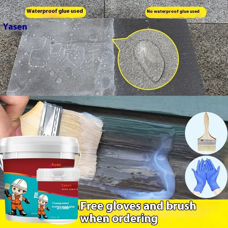 1kg tub of transparent acrylic waterproof adhesive for bathroom tiles and brick repairs with glove brush