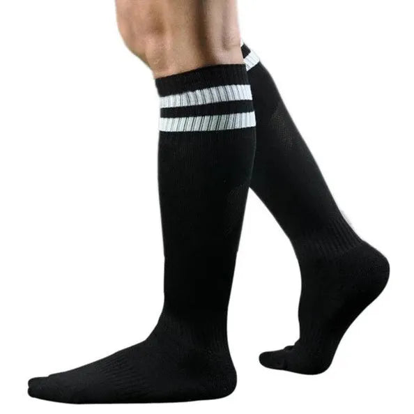 Pair of football training socks in adult size made from 63% polyester fibre