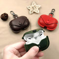 AirPods Pro protective leather sleeve in a cross-pattern PU material, showing car-line stitching detail.