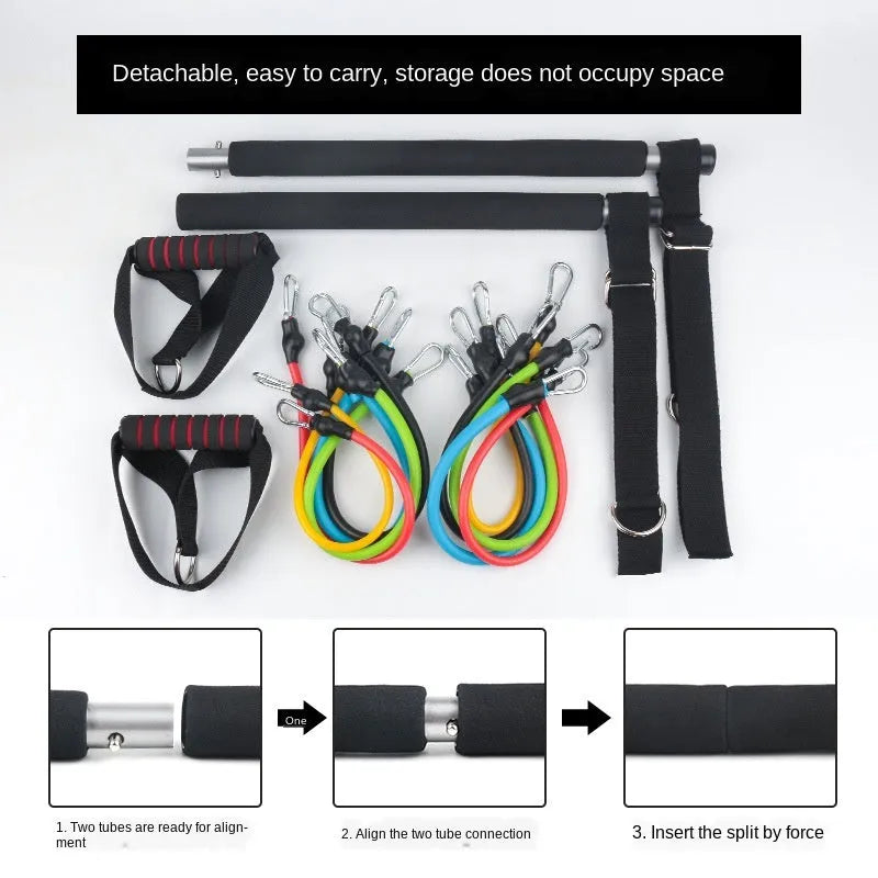 Black TPE resistance band set with pedal tensioner for home squat strength training, 100 pounds adjustable
