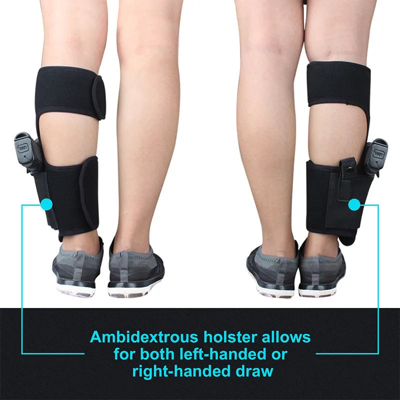 Black neoprene ankle holster for universal pistol concealment, 200g
