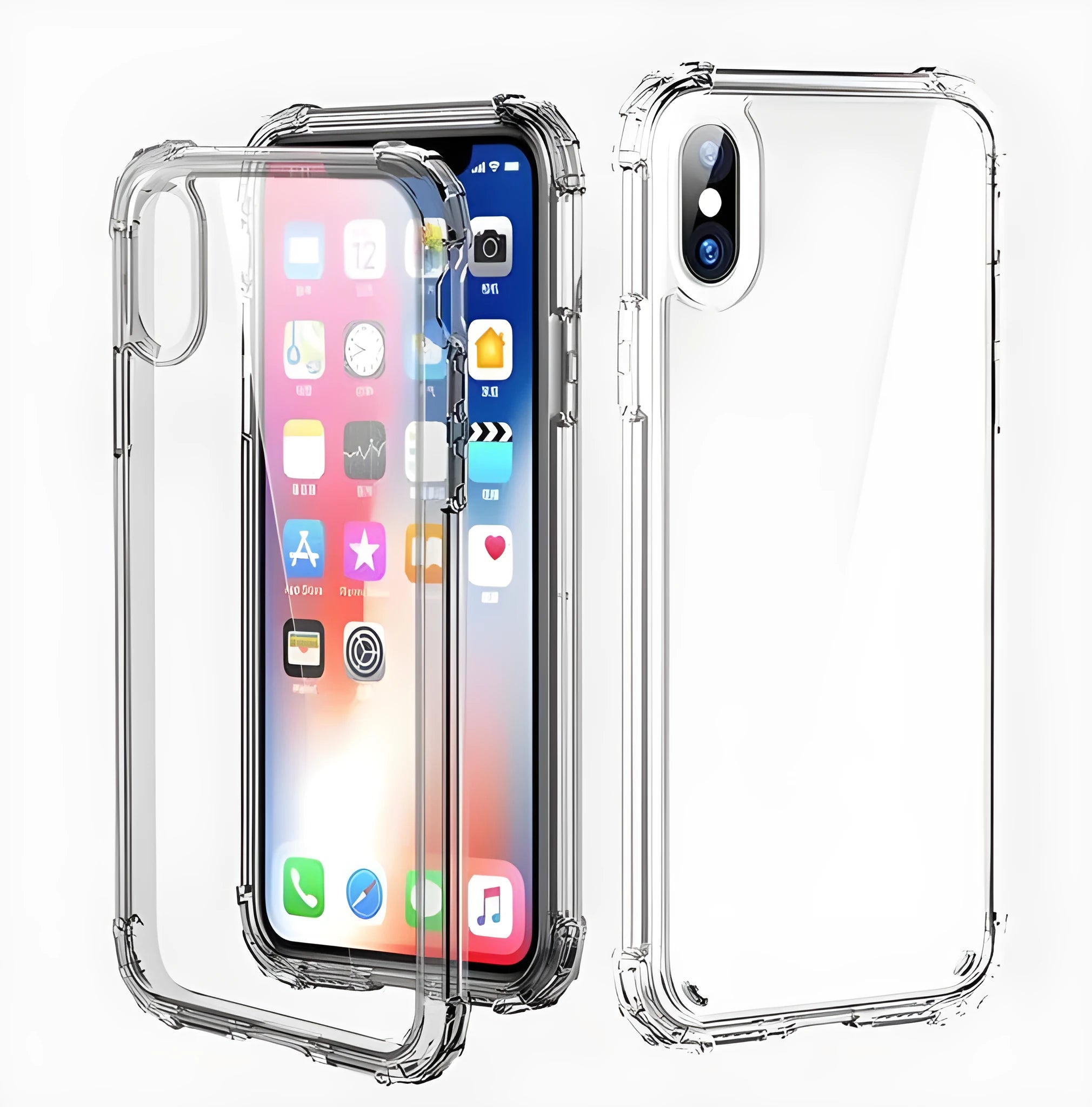 Clear transparent TPU iPhone case showing the phone's back through the material.