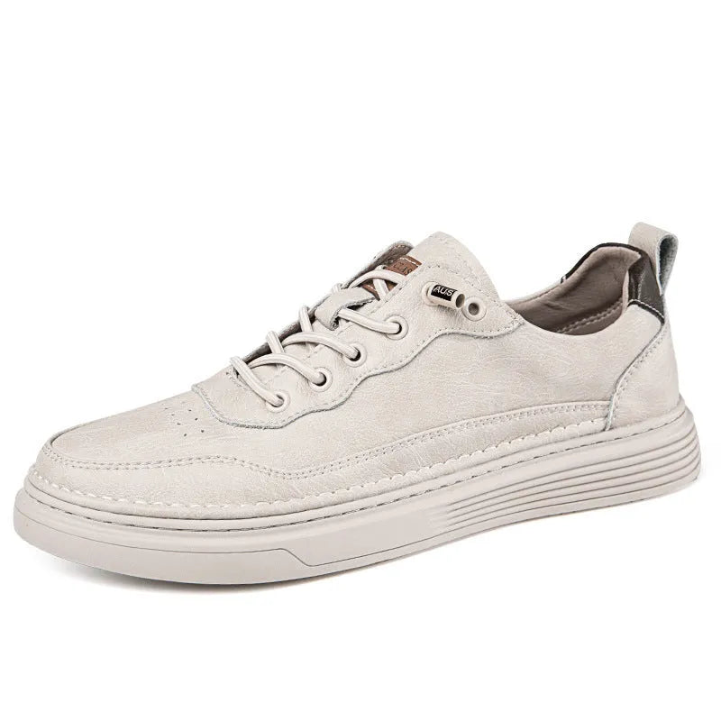 Versatile low-top cowhide flat shoes in black, beige, khaki for outdoor mountaineering and leisure