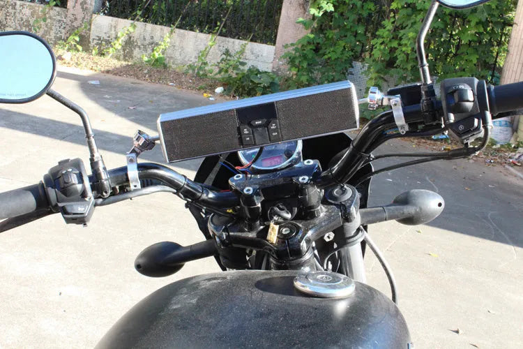 Waterproof motorcycle Bluetooth speaker with integrated car amplifier in aluminium housing colour silver