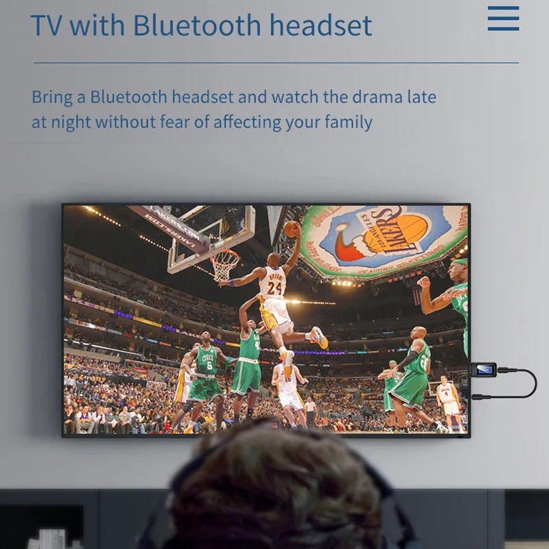Black two-in-one Bluetooth adapter with screen display and 3.5mm audio input