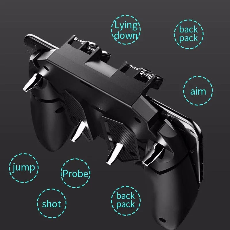AK66 black six-finger gamepad controller with rotatable lever for PUBG on mobile phones