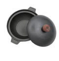 Silver cast iron cooking pot with lid on hob, 18cm size slow cooking stew
