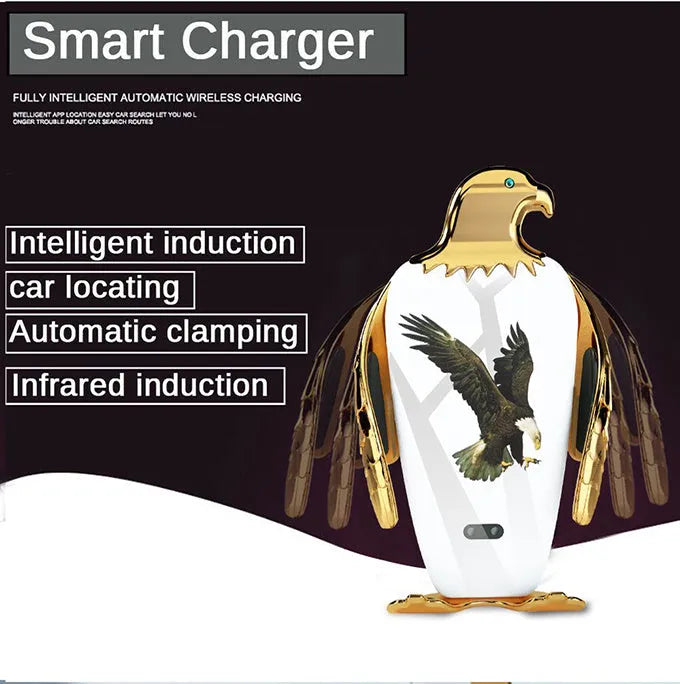 Wireless charging car phone holder with suction cup mount in black and gold colours