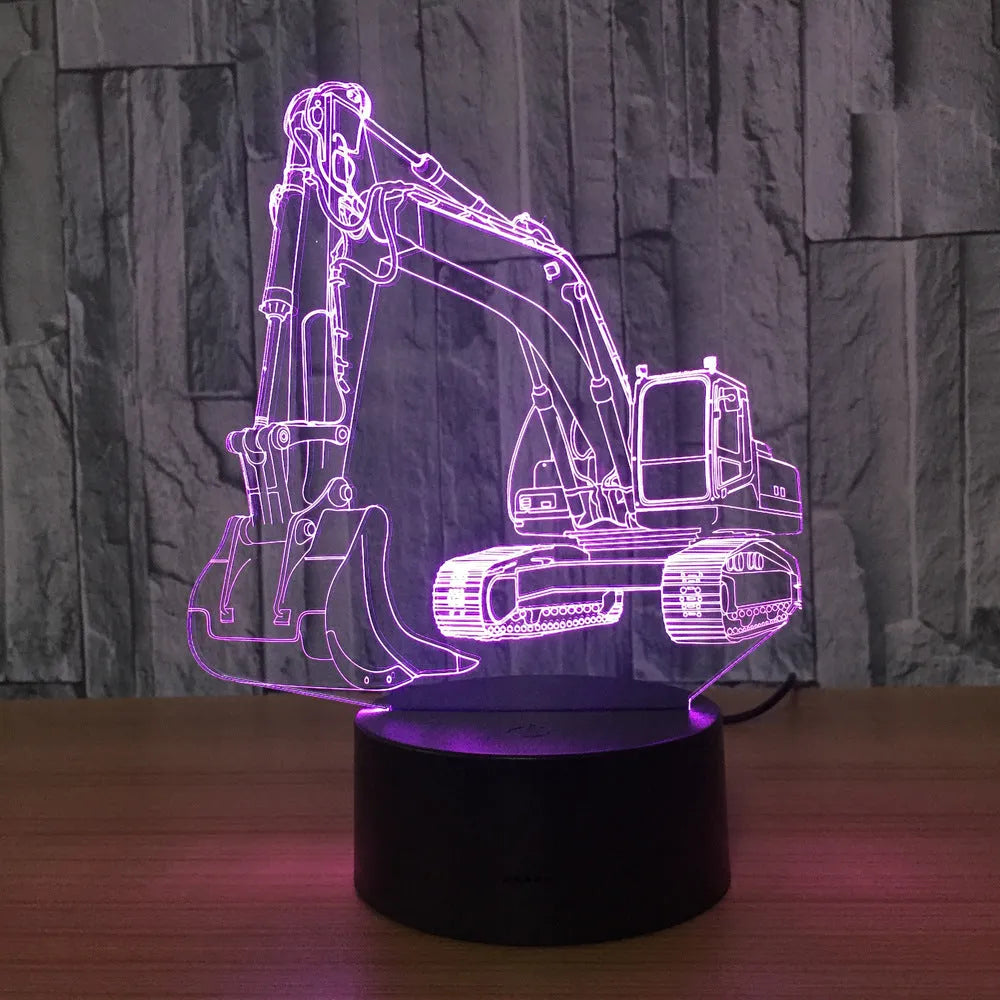 3D night light with acrylic panel showing seven colour gradient modes on a tabletop