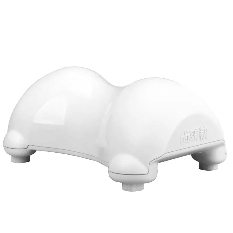Cervical health neck pillow in black ABS plastic, 24x14.5x10cm, on a plain background