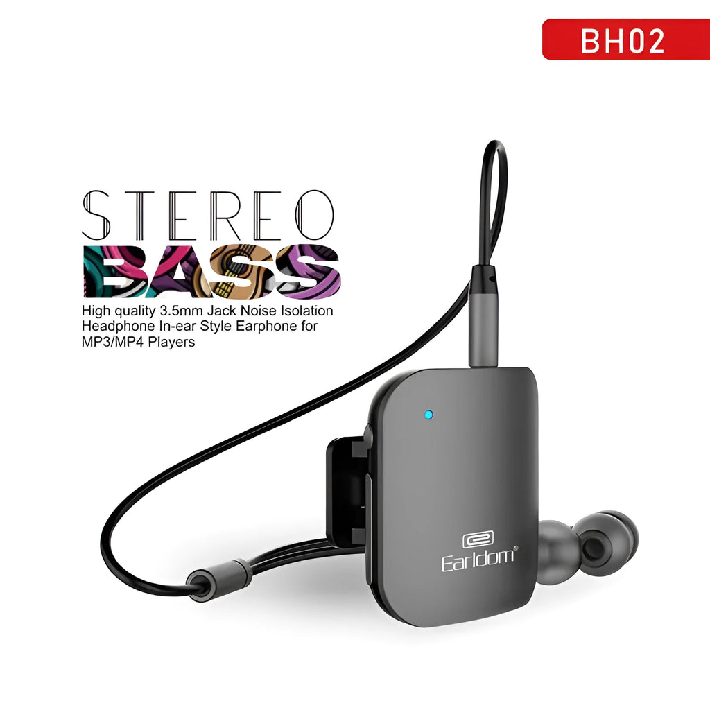 Bluetooth audio receiver running headphones with lavalier design in black, grey, and red colour options