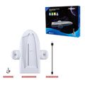 White PS5 charging dock with cooling fan, RGB lighting, and controller charging belt