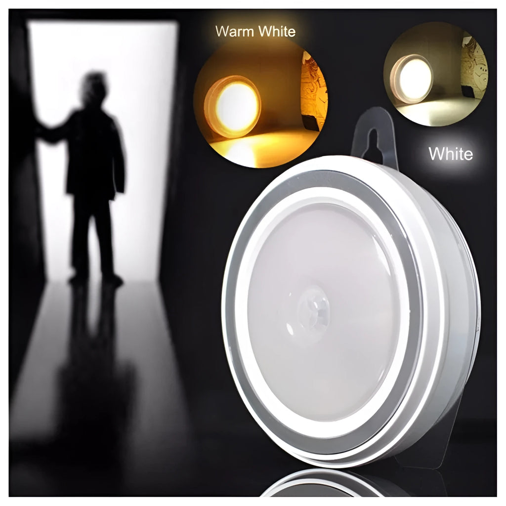 Circular white motion sensor LED light unit with 80mm diameter for cupboard or corridor