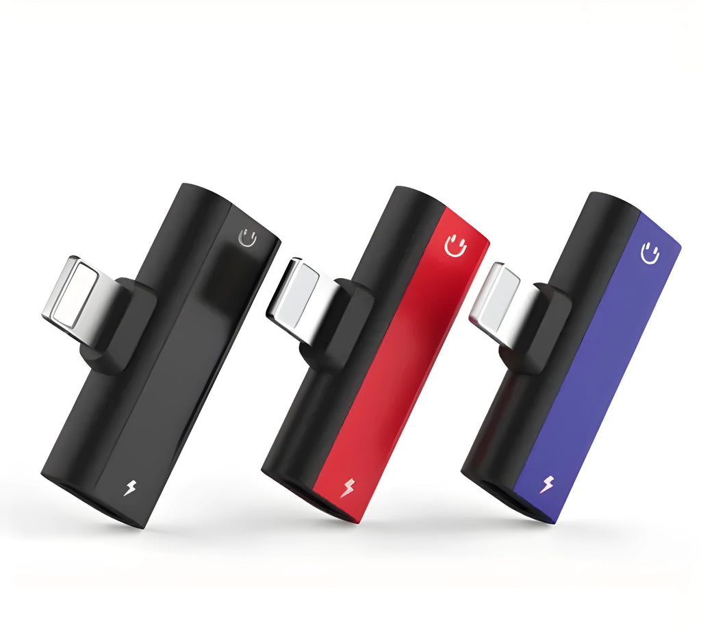 Dual Lightning audio converter adapter in aluminium alloy casing 2.9cm length 9mm thickness black version