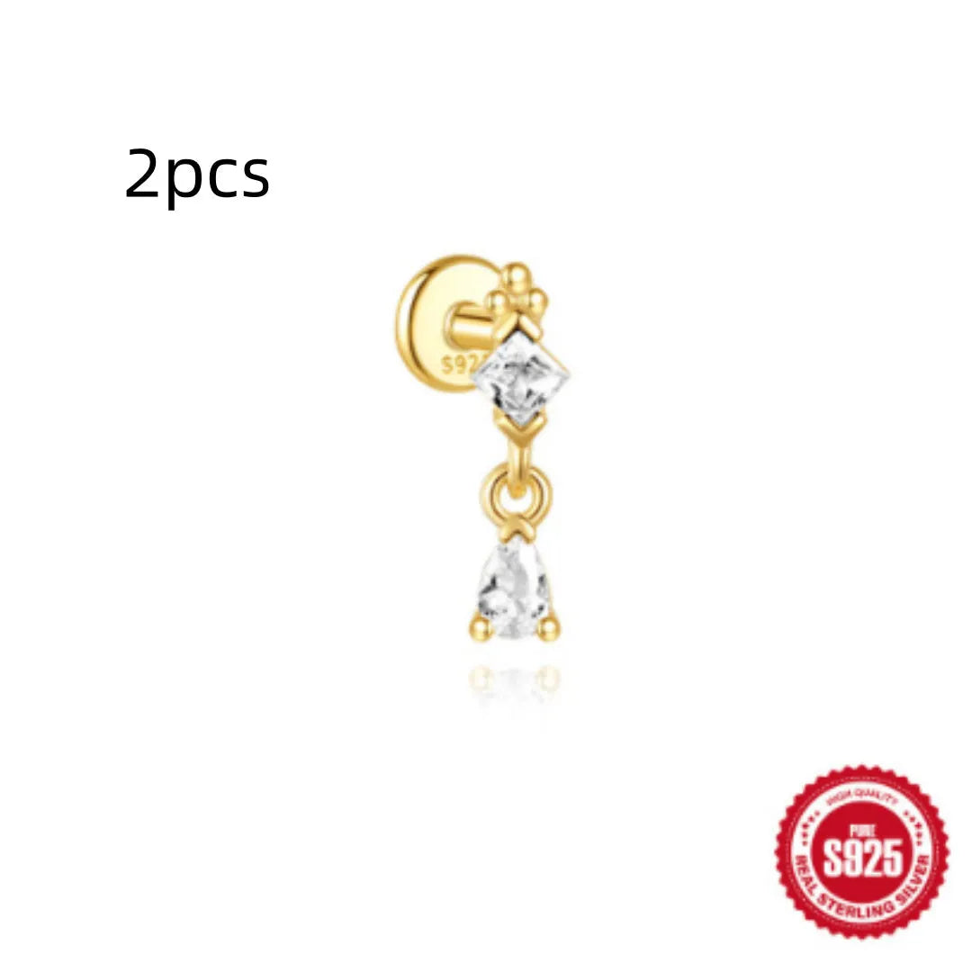 S925 sterling silver water drop earrings with flat spiral geometric design and gold plating.