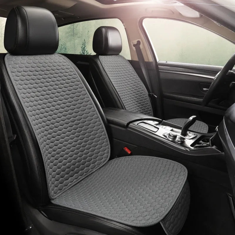Natural linen car seat cushion in black, five-seat universal, cotton filled, with textured fabric surface