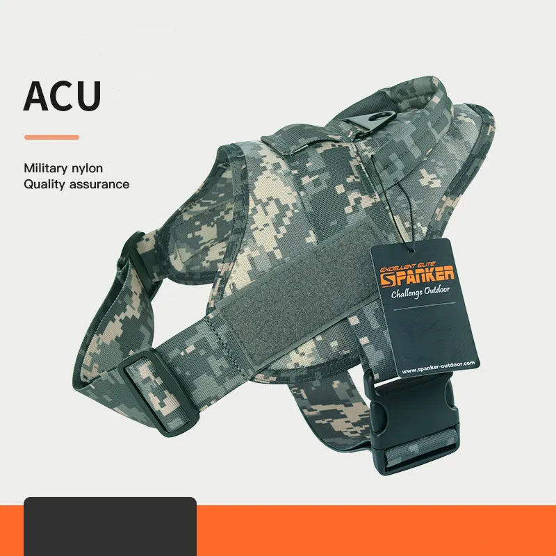 1050D nylon large medium dog harness with UTX buckle and military webbing on grey background