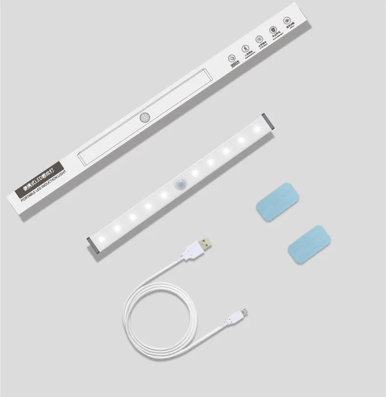 Silver aluminium LED strip light with magnetic backing for wardrobe and cupboard installation.
