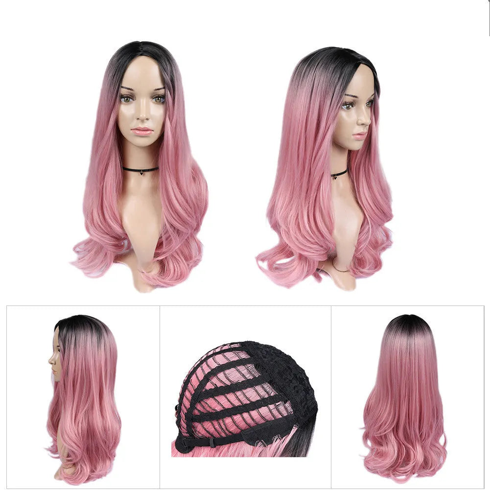 Women's blonde ombre hair black root long curly wig 61cm high temperature wire exotic style cosplay wig