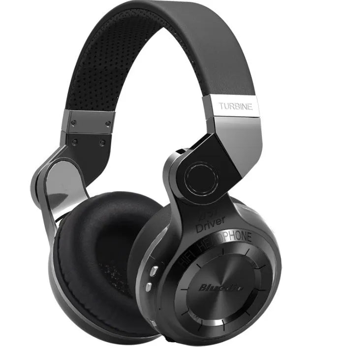 Blue String T2 black and white Bluetooth headphones with folding metal design and 1.5m cable