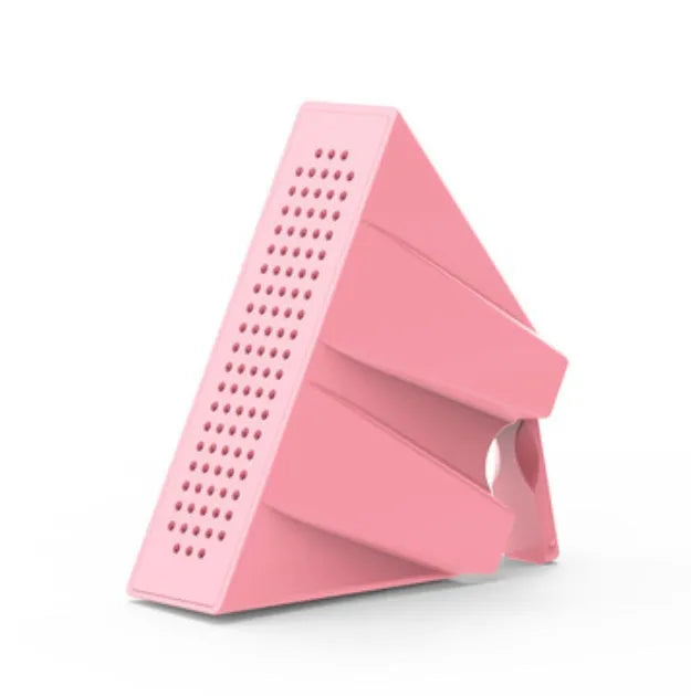 Portable black ABS mobile phone amplifier bracket holding an iPhone on a desk.