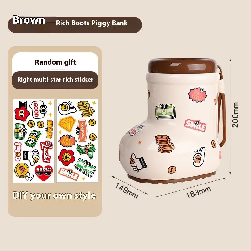 Cartoon-style red and brown plastic desktop storage organiser with 2L capacity and organisation stickers.