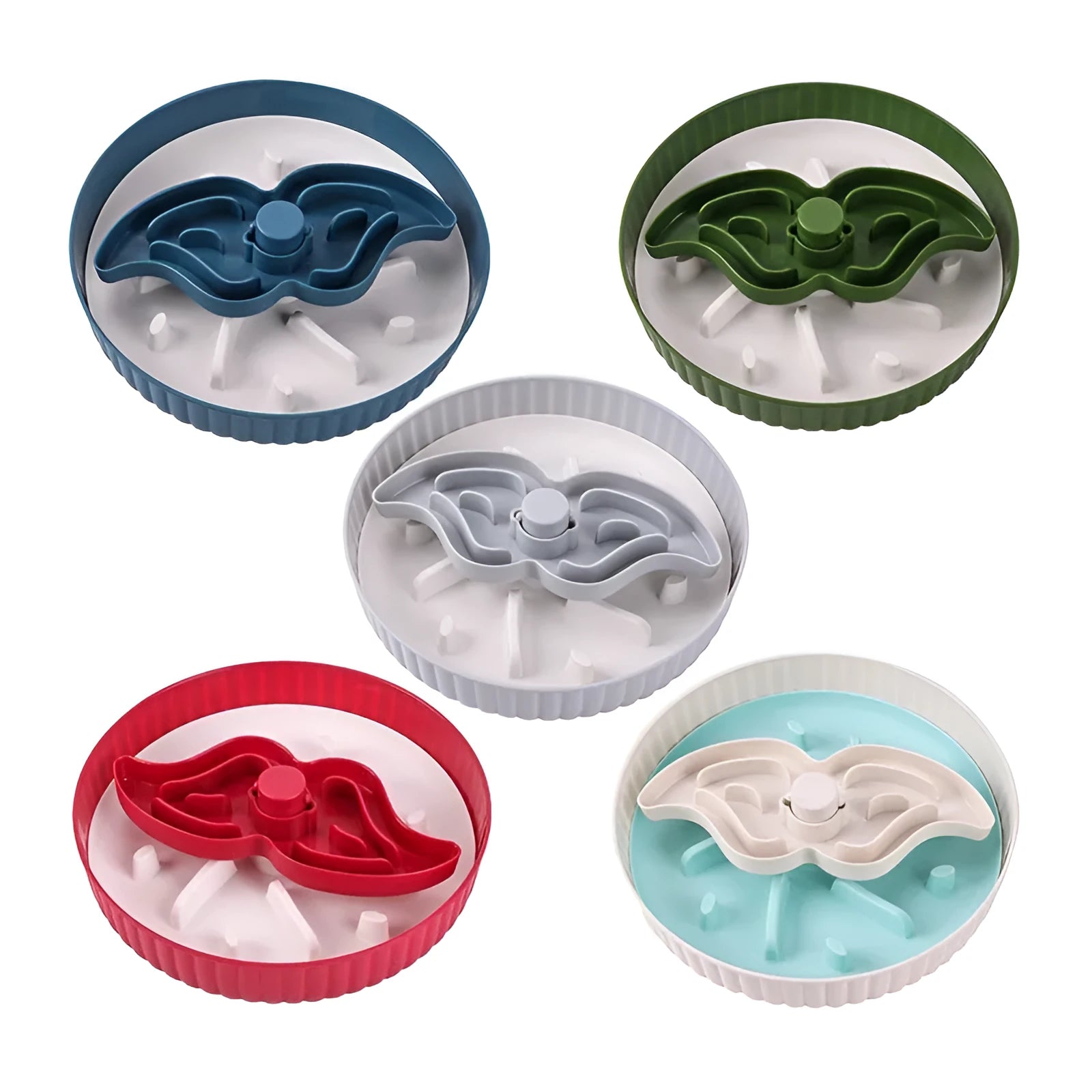 Pet feeding bowl with rotating game board and silicone anti-choke pad in various colour options