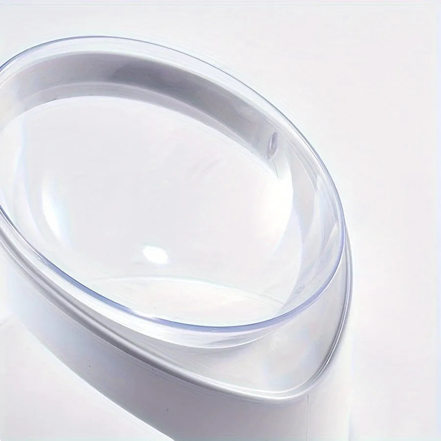 White elevated clear cat food bowl with anti-vomit tilt design